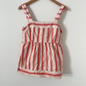 CAbi Orange & Cream Striped Adjustable Strap Linen Blend Top